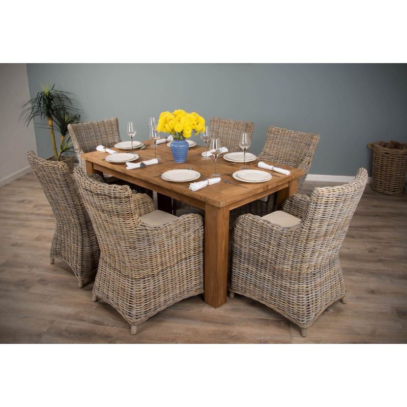 1.6m Reclaimed Teak Mexico Dining Table with 6 Donna Chairs