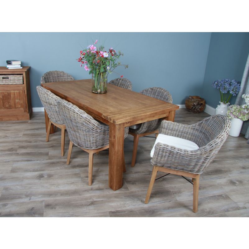 1.8m Reclaimed Teak Taplock Dining Table with 6 Scandi Armchairs