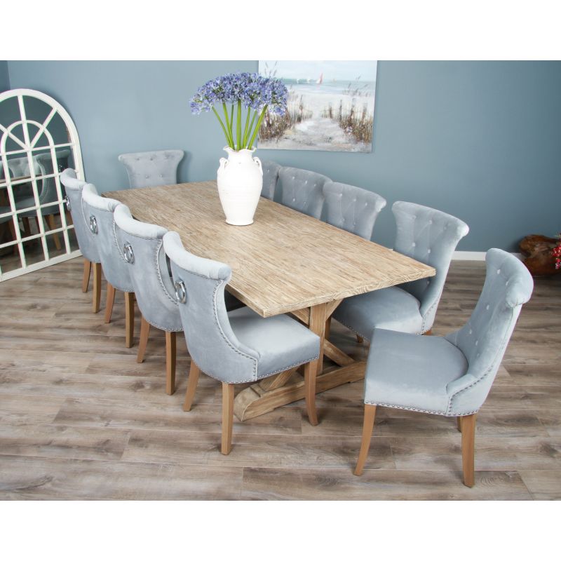 2.4m Farmhouse Cross Dining Table with 10 Windsor Ring Back Chairs