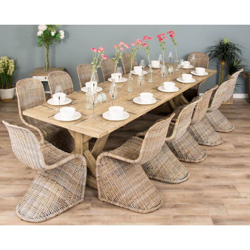 3m Farmhouse Cross Dining Table with 10 Stackable Zorro Chairs