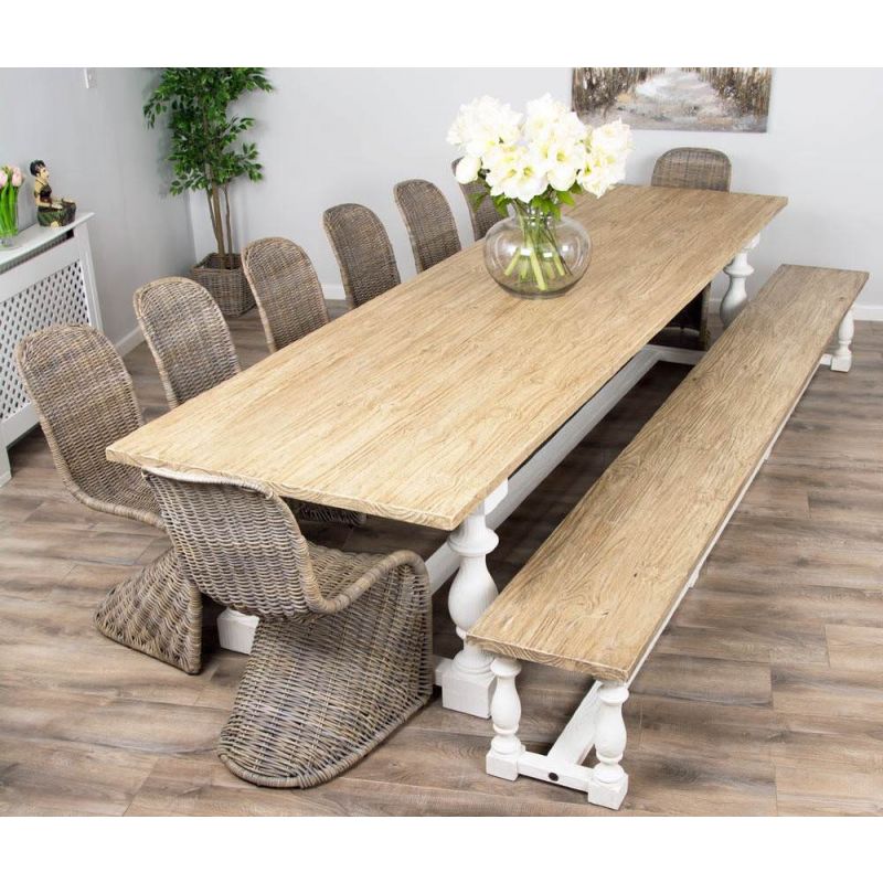  3.6m Ellena Dining Table with 8 Stackable Zorro Chairs & 1 Backless Bench  