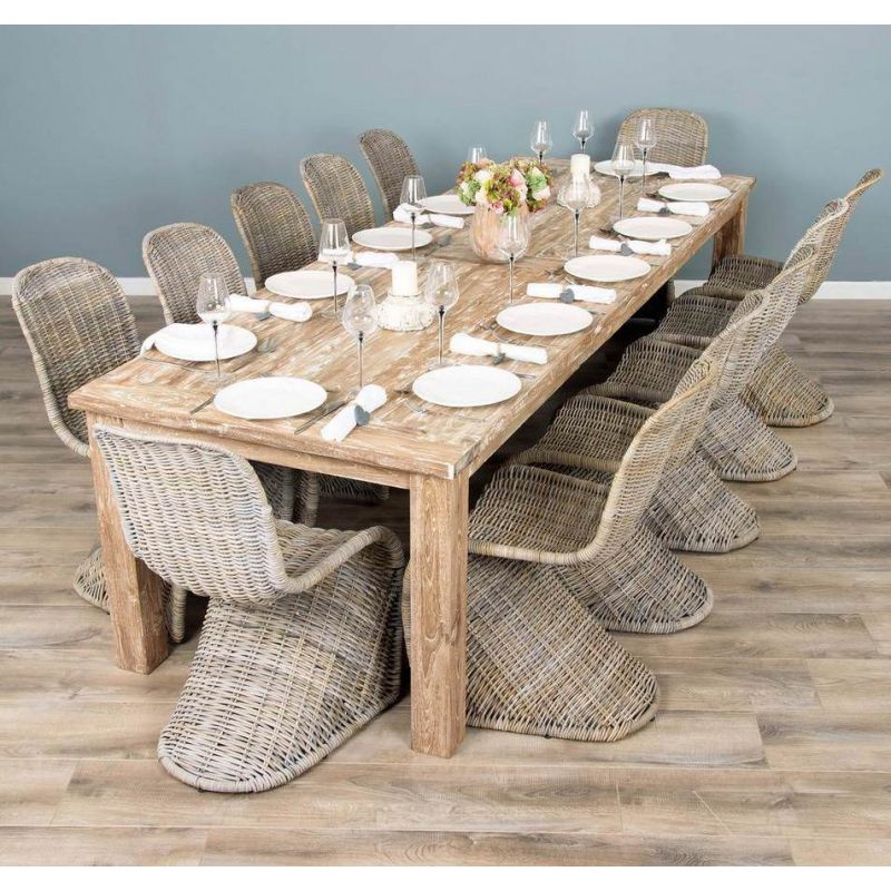 3m Reclaimed Teak Mexico Dining Table with 12 Stackable Zorro Chairs 