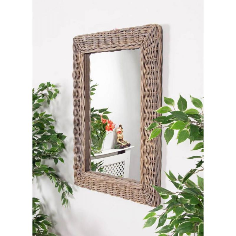 Natural Kubu Grey Wicker Mirror - Rectangular