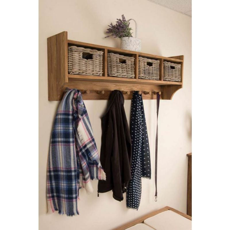 Reclaimed Teak Coat Hook Storage Unit - Four Basket