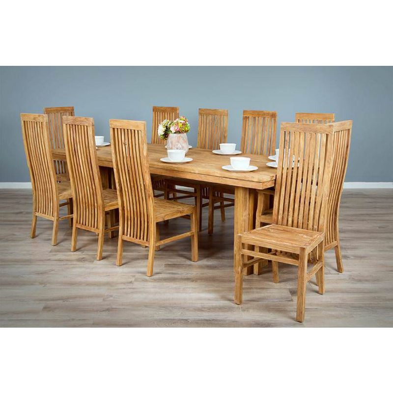 2.4m Reclaimed Teak Tangerang Dining Table with 8 Vikka Chairs & 2 Armchairs