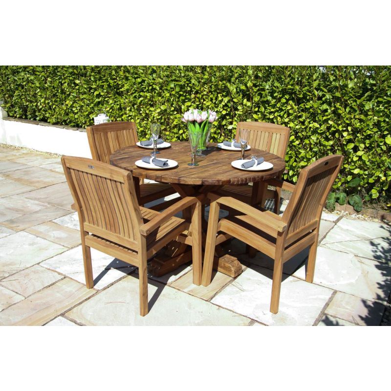 1.2m Reclaimed Teak Outdoor Open Slatted Dartmouth Table with 4 Marley Armchairs