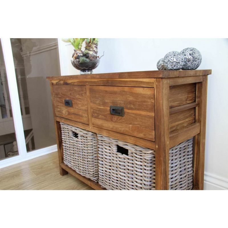 Reclaimed Teak 2 Drawer 2 Basket Storage Unit