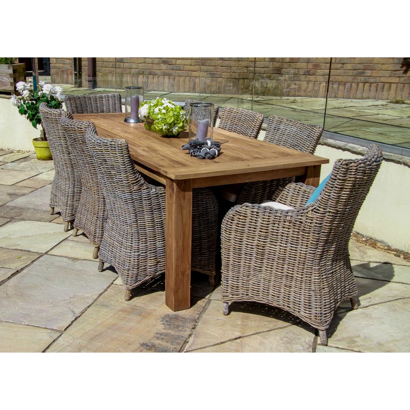 2.4m Reclaimed Teak Outdoor Open Slatted Table with 8 Donna Armchairs