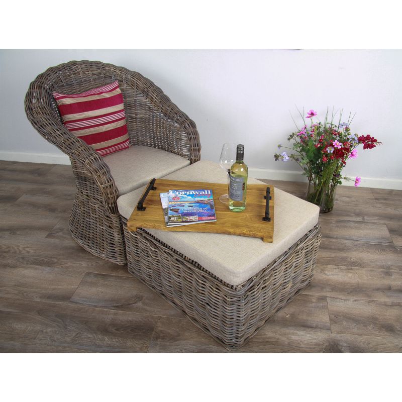 Riviera Natural Wicker Lounger Chair with Footstool