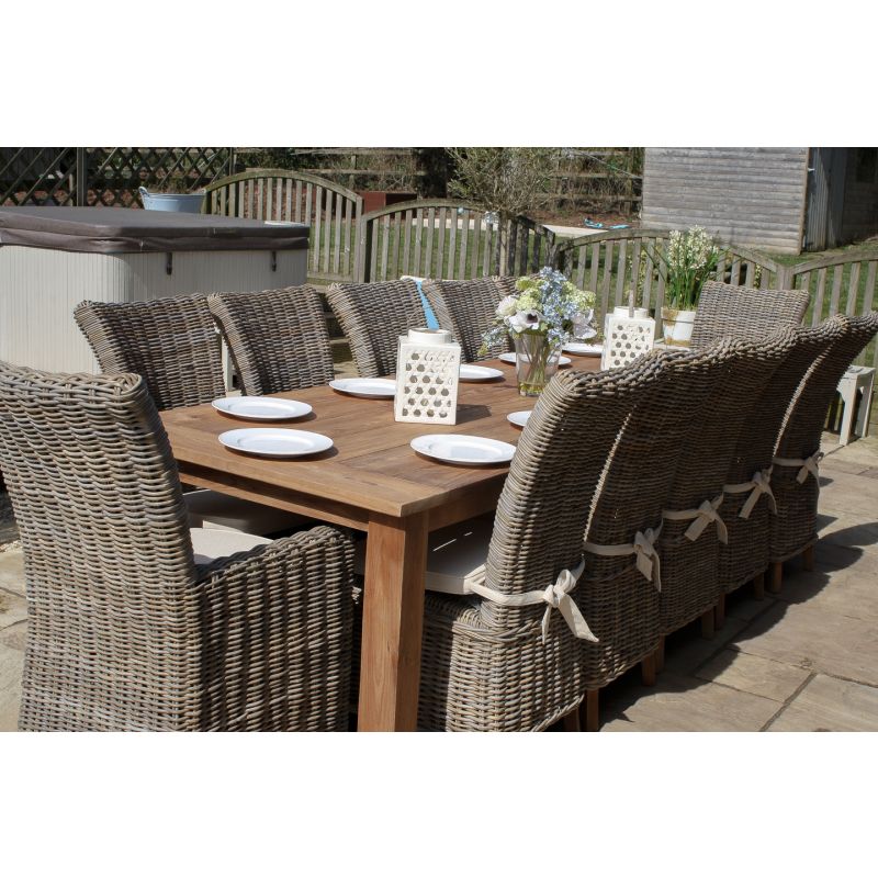 3m Reclaimed Teak Outdoor Open Slatted Table with 10 Latifa Chairs & 2 Armchairs 