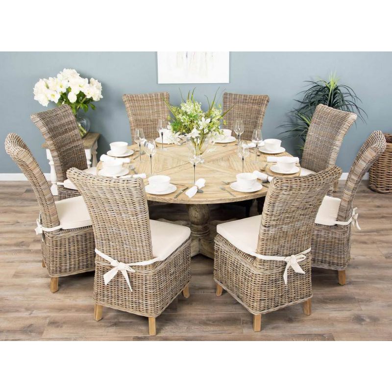 1.6m Farmhouse Pedestal Dining Table with 8 Latifa Chairs 