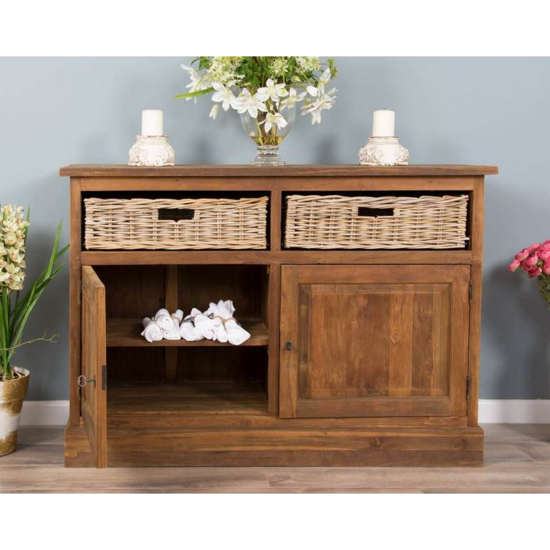 Reclaimed Teak Dresser with Natural Wicker Drawers