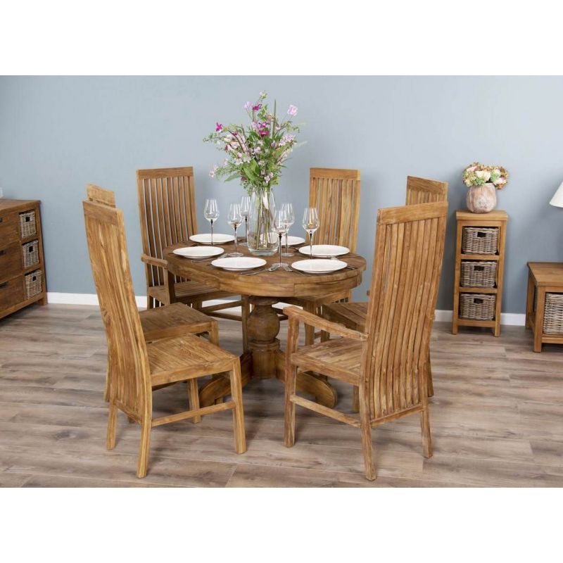 1.2m Reclaimed Teak Oval Pedestal Dining Table with 4 Vikka Dining Chairs & 2 Vikka Armchairs 