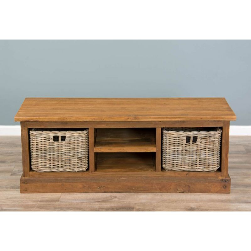 Reclaimed Teak TV Cabinet with Kubu Wicker Draws