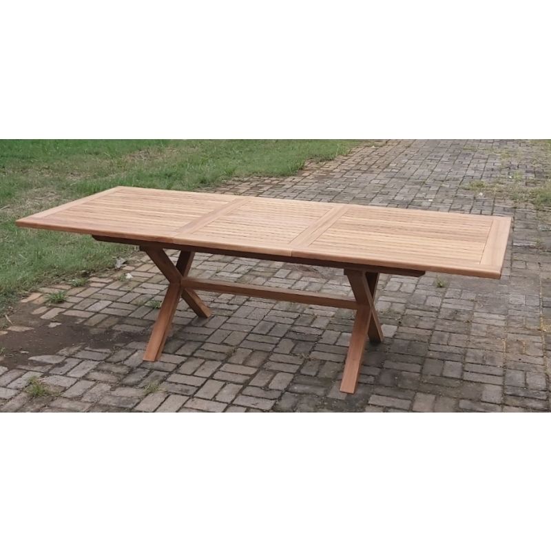1m x 1.8m-2.4m Teak Rectangular Cross Leg Extending Table
