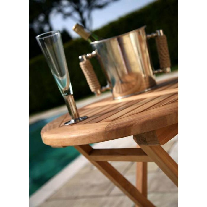 60cm Teak Circular Folding Table with 2 Classic Folding Chairs - 3