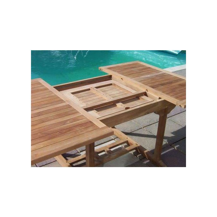 1.2m x 2.4m-3.2m Teak Rectangular Double Extending Table with 12 Marley Chairs - 2