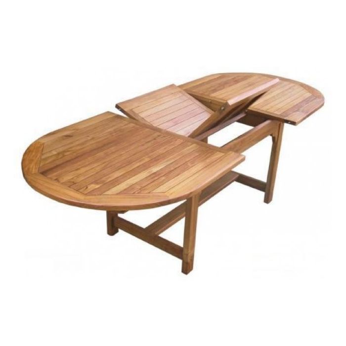 1m x 1.8m-2.4m Teak Oval Extending Table with 8 Kiffa Folding Chairs - 1