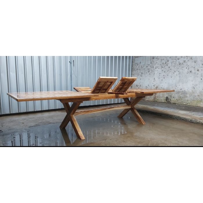 1m x 1.8m-2.4m Teak Rectangular Cross Leg Extending Table - 7