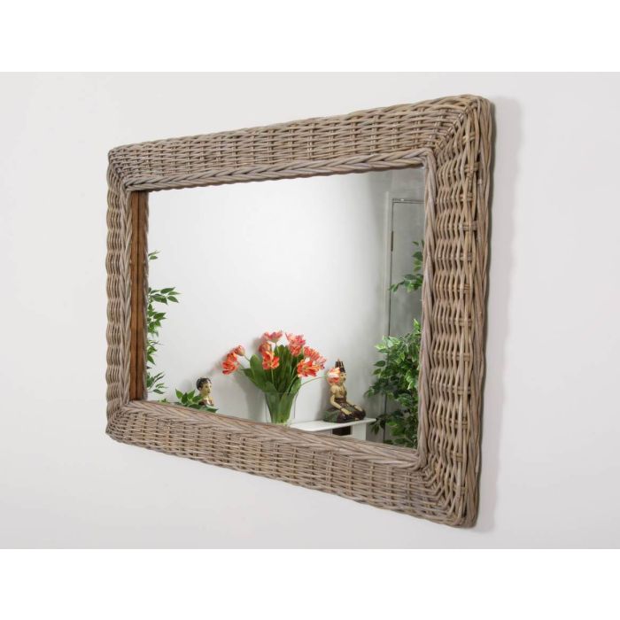 Natural Kubu Grey Wicker Mirror - Rectangular - 1