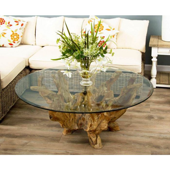 1m Reclaimed Teak Root Circular Coffee Table - 2