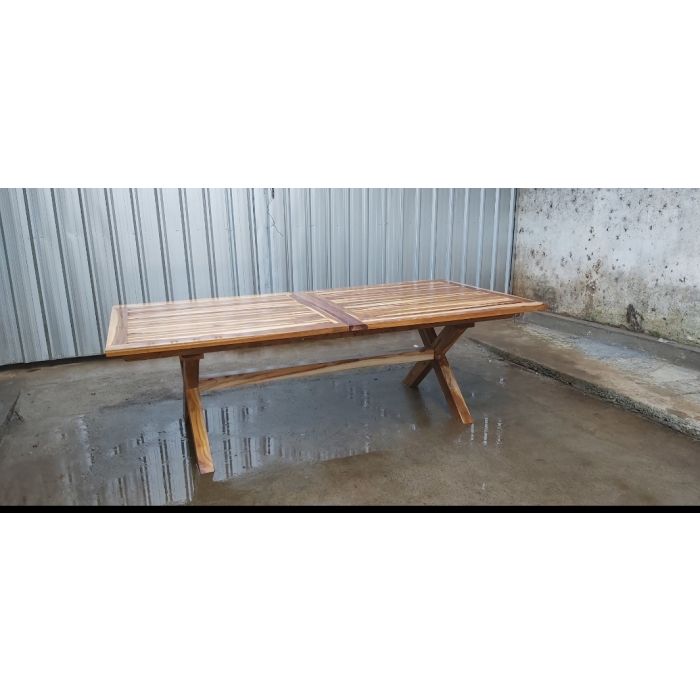 1m x 1.8m-2.4m Teak Rectangular Cross Leg Extending Table - 9