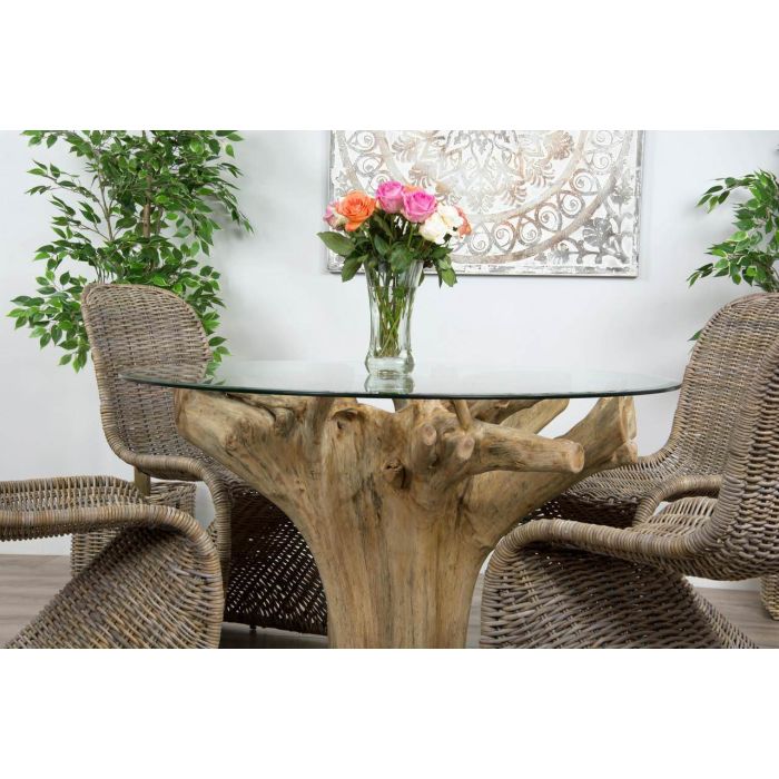 1.2m Reclaimed Teak Flute Root Circular Dining Table with 4 or 6 Stackable Zorro Chairs - 1