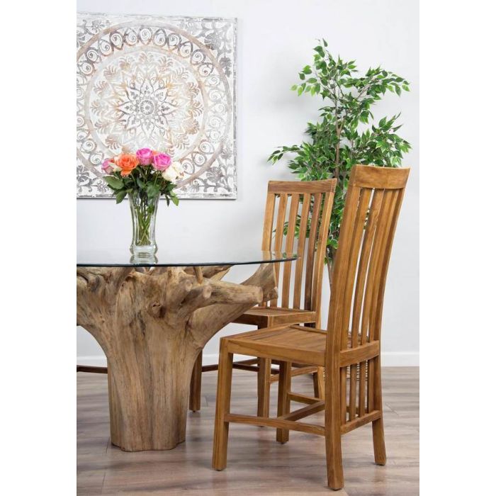1.2m Reclaimed Teak Flute Root Circular Dining Table with 4 Santos Dining Chairs  - 1