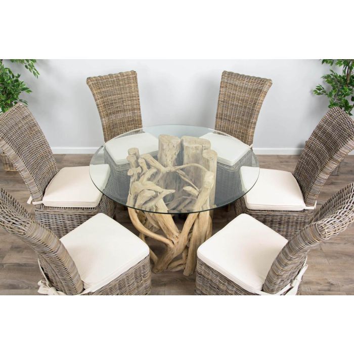 1.2m Java Root Circular Dining Table with 4 or 6 Latifa Chairs - 8