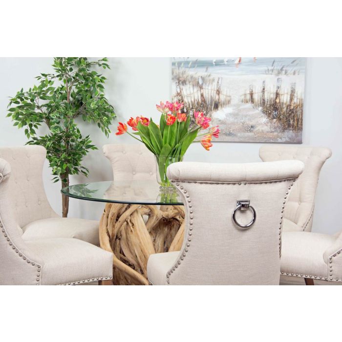 1.2m Java Root Circular Dining Table with 4 or 6 Natural Windsor Ring Back Dining Chairs  - 5