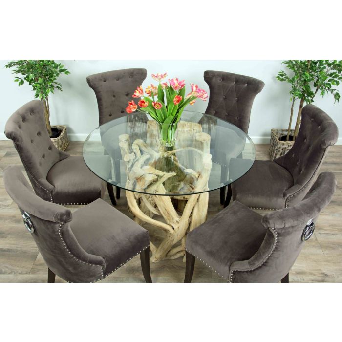 1.2m Java Root Circular Dining Table with 4 or 6 Velveteen Ring Back Dining Chairs  - 5