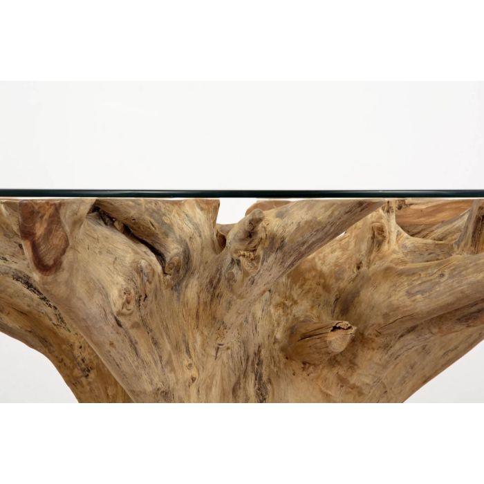 1.2m Reclaimed Teak Flute Root Circular Dining Table with 4 Natural Ring Back Dining Chairs - 17