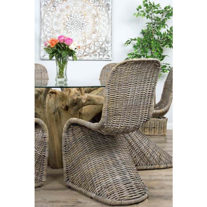 1.2m Reclaimed Teak Flute Root Circular Dining Table with 4 or 6 Stackable Zorro Chairs - 6