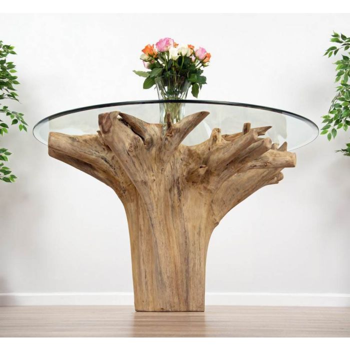 1.2m Reclaimed Teak Flute Root Circular Dining Table with 4 or 6 Stackable Zorro Chairs - 16