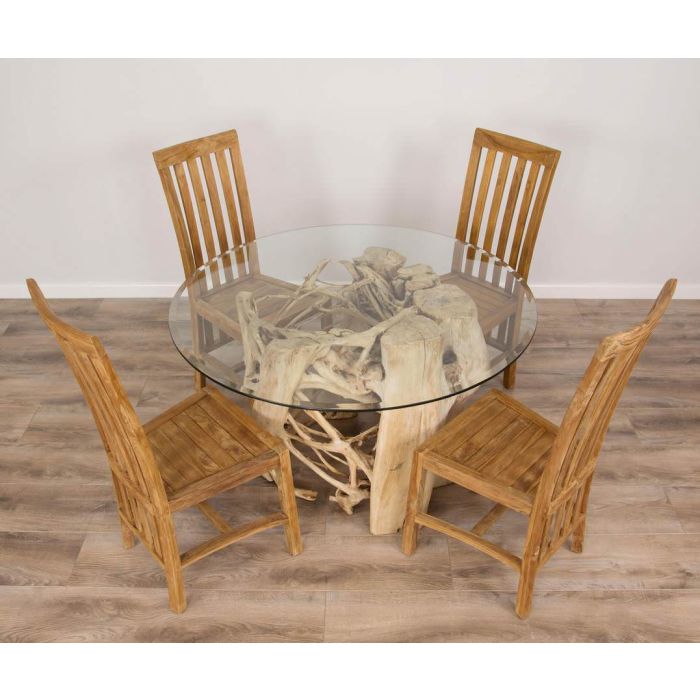 1.2m Java Root Circular Dining Table with 4 Santos Chairs - 7