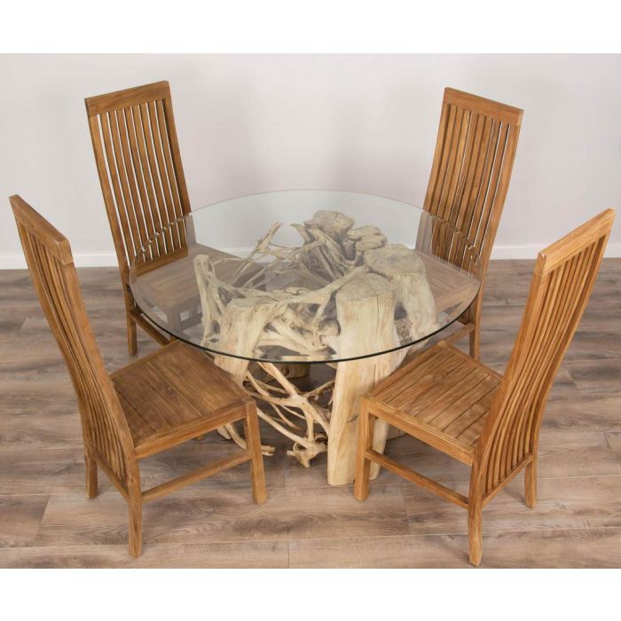 1.2 Java Root Circular Dining Table with 4 Vikka Chairs - 7
