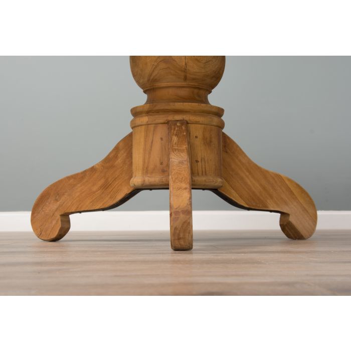 1.2m Reclaimed Teak Circular Pedestal Dining Table With 6 Santos Dining Chairs - 7