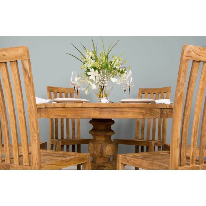 1.2m Reclaimed Teak Circular Pedestal Dining Table With 6 Santos Dining Chairs - 3