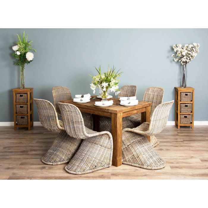 1.2m Reclaimed Teak Taplock Dining Table with 6 Stackable Zorro Chairs - 2