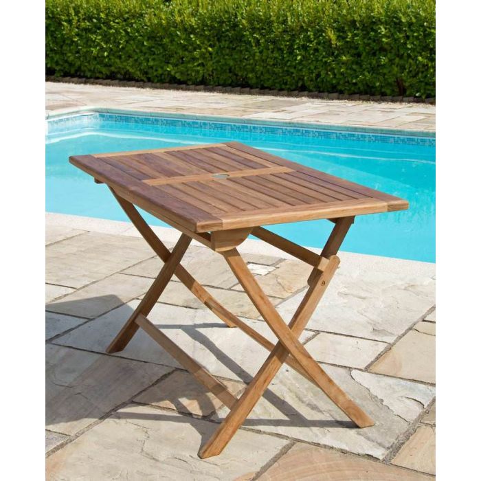 1.2m Teak Rectangular Folding Table with 4 Kiffa Folding Chairs  - 5
