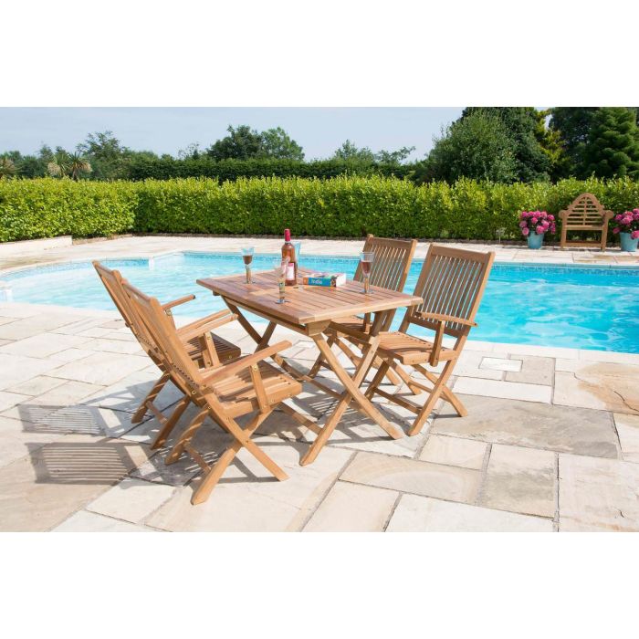 1.2m Teak Rectangular Folding Table with 4 Kiffa Folding Chairs  - 1