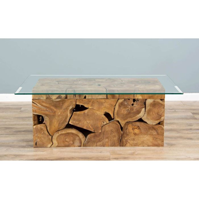 1.2m Reclaimed Teak Root Rectangular Block Coffee Table - 2