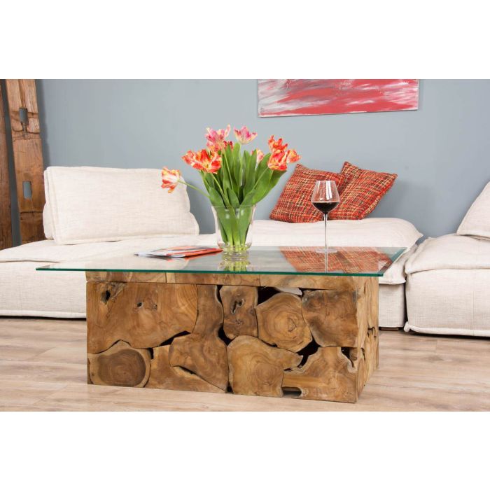 1.2m Reclaimed Teak Root Rectangular Block Coffee Table - 13