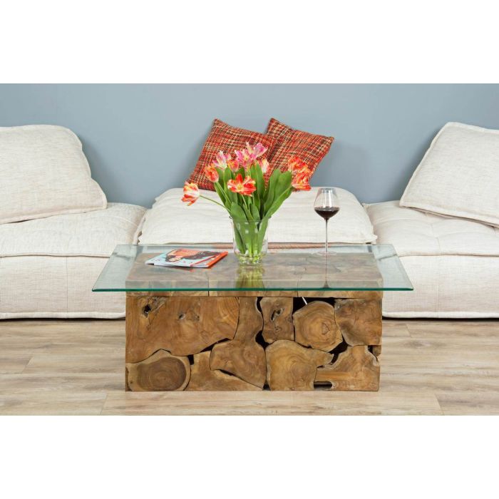 1.2m Reclaimed Teak Root Rectangular Block Coffee Table - 5