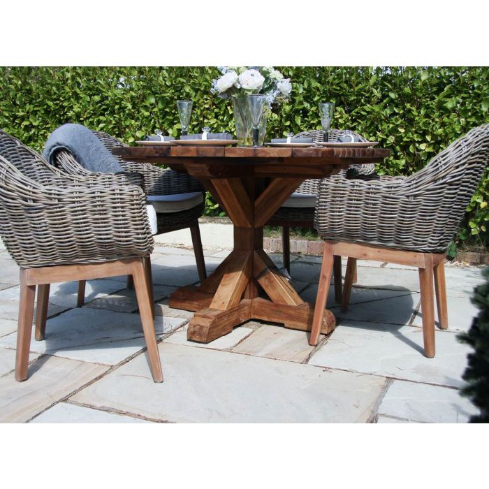 1.2m Reclaimed Teak Outdoor Open Slatted Dartmouth Table with 4 Scandi Armchairs - 5