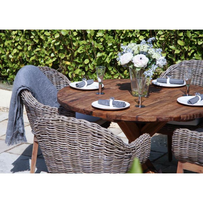 1.2m Reclaimed Teak Outdoor Open Slatted Dartmouth Table with 4 Scandi Armchairs - 7