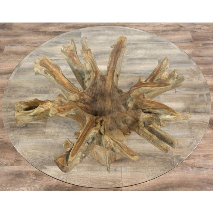 1.2m Reclaimed Teak Flute Root Circular Dining Table with 4 Scandi Armchairs - 13