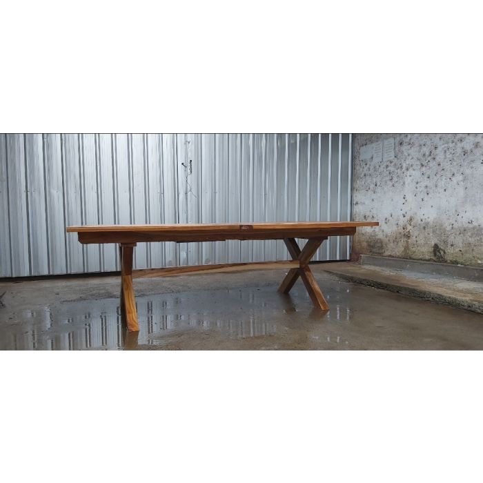 1m x 1.8m-2.4m Teak Rectangular Cross Leg Extending Table - 8