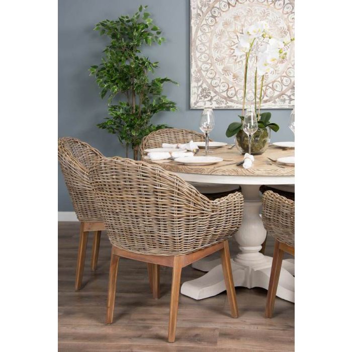 1.3m Country Pedestal Dining Table with 6 Scandi Armchairs - 6