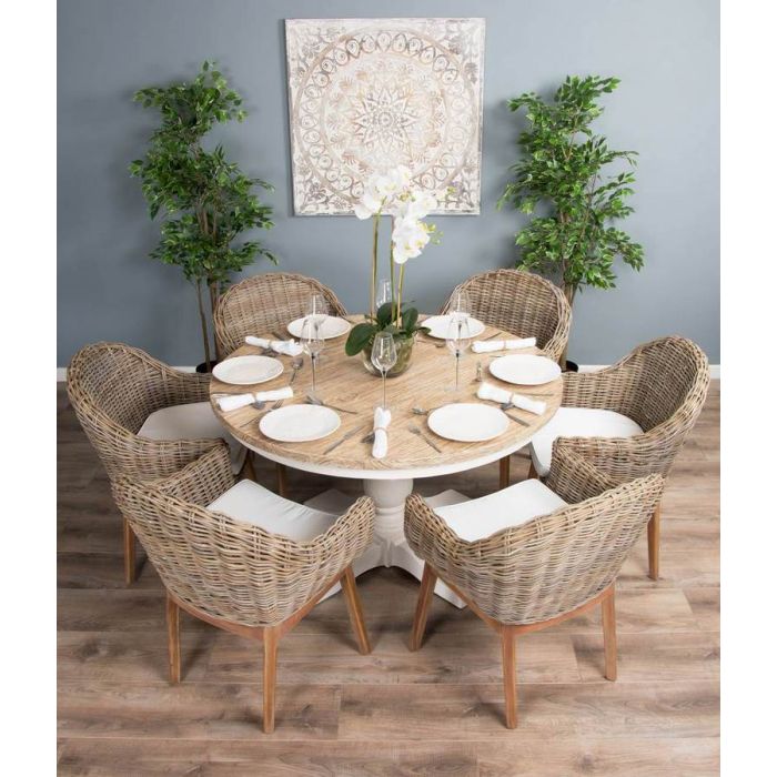 1.3m Country Pedestal Dining Table with 6 Scandi Armchairs - 3